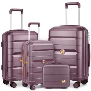 Sea choice Set Valise 3 de Voyage 20/24/28'' PP Rigide Bagage Trolley avec 4 Roues Doubles et Verrouillage TSA, et Fermeture éclair YKK avec Vanity, 55cm Bagages Cabine Extensible (Sunya EU, neuf)