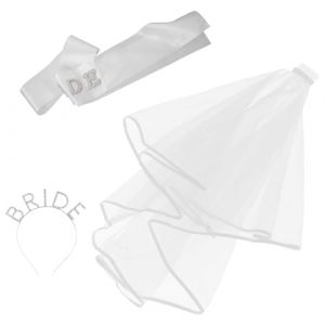 NIYANGLE 1 ensemble d'accessoires pour enterrement de vie de jeune fille : voile, écharpe et autocollants pour future mariée, décorations de fête de mariage (Telinei, neuf)