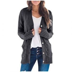 Gilet Long Femme Cardigan Chic Et Elegant Gilet Grosse Maille avec Boutons Cardigan De Poche Devant LéGer Veste Cardigan Pull Basique Automne Et Hiver Gris foncé S (Zawalud, neuf)