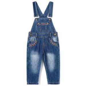 KIDSCOOL SPACE Salopette en Jean pour Fille, Jambe Large, accord&eacute;on, Poches &agrave; Talons Profonds, Salopette en Jean Cargo, Bleu fonc&eacute; (kidscool space, neuf)