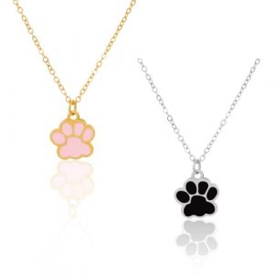 MIRKUZI Colliers pour femme 2 colliers pattes de chat et de chien, collier pendentif patte de chien, collier empreinte de patte en &eacute;mail, joli collier ras du cou patte (noir et rose) (HU  YIFENG UK SHOP, neuf)