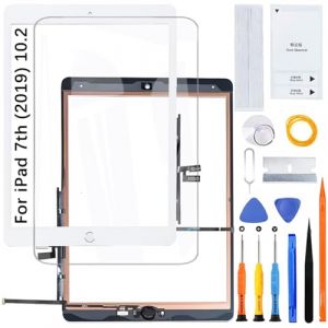 H&LYCYJ &Eacute;cran tactile pour iPad 7&egrave;me (2019) 10,2" A2197 A2200 A2198 - &Eacute;cran tactile num&eacute;riseur en verre de rechange avec kit (blanc avec bouton Home, pas LCD) (ForceSquareLine, neuf)