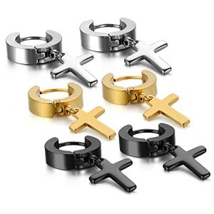 Oidea Bijoux 3Paires Boucles d'Oreilles Acier Inoxydable Clou d'Oreille Ronde Croix Pendentif R&eacute;tro pour Homme Femme (Argent Or Noir) (Oidea Jewellery, neuf)