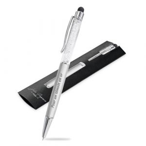Jolis Papiers Image produit Stylo personnalisé métallisé 2 en 1 avec votre texte personnalisé de haute qualité avec cristaux intégrés. 13 coloris disponibles (Cristaux, Argent, 1) (Jolis Papiers, neuf)