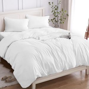 Housse de Couette 100% Coton 1 Personne 140x200 (1 Taies Oreiller 50x80), Parure Lit de Qualit&eacute; Sup&eacute;rieure en Coton 150GSM,Doux, Respirant, Hypoallerg&eacute;nique - Blanc (BALCANIC SHOP, neuf)