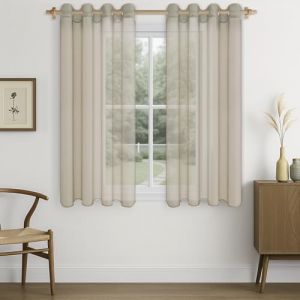 CUTEWIND Rideau Chambre Enfant Court Rideaux Voilage Beige Transparent &agrave; Oeillets, Voilage Fenetre Rideau Voile pour Salon Cuisine Baie Vitr&eacute;e, 140x145 CM, 2 Pi&egrave;ces (CUTEWIND HOME, neuf)
