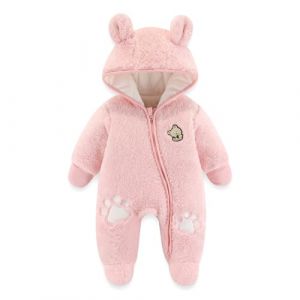 JiAmy Combinaison Bebe Garcon Fille Hiver Polaire Combipilote Pilote B&eacute;b&eacute; Manteau &agrave; Capuche, Manches Longues Ours Combinaison de Neige Rose 9-12 Mois (JiAmy-EU, neuf)