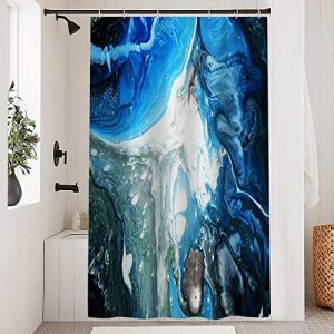 Uiiooazy Rideau Douche Anti Moisissure, Rideau de Douche 120x180cm Bleu Effet Marbre Gris Abstrait Rideaux de Baignoire Tissu Lavable Imperméable Polyester Rideaux Salle de Bain avec 8 Crochets (dongguibinjingpinxiaodianpu, neuf)