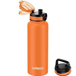 GOPPUS Gourde isotherme en acier inoxydable de 1,2 l avec paille infuseur, 2 couvercles, sans BPA, anti-fuite, convient pour les boissons gazeuses, le vélo, le sport, le thé (Tartard-eu, neuf)