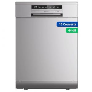 GEDTECH Lave-vaisselle GLV1544SL 15cv - Tiroir à couverts - 44 dB - Très silencieux - Départ Différé - Eco - Intensif - Rapide – Faible conso - Classe C - Silver - Protection enfant (THE BEST PRICE, neuf)