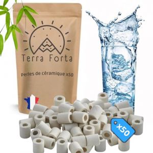 50 Perles de céramique Naturel Filtre à Eau Ecologique pour Carafe Bouilloire Gourde Lave Linge Anti Calcaire Purification Eau (TerraForta, neuf)