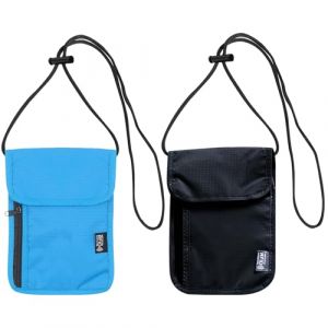 JSTHHTT 2 Pcs Pochette tour de cou de voyage, pratique pochette tour de cou pour un voyage organis&eacute; &eacute;l&eacute;gantes et pratiques, bloqueur rfid anti&ndash;vol sac de passeport imperm&eacute;able sac de cou, Noir Bleu (JSTHHTT, neuf)