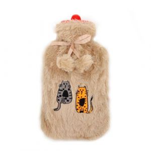 Biggdesign Bouillotte Eau Chaude en Peluche avec Housse, Sac d&rsquo;Eau Chaude avec Peluche, Coussin Chauffant d&rsquo;Hiver, Bouillotte Eau Chaude Lavable Pour Crampes et Pieds, 2 L (Rose Chat) (BiggBrandsEU, neuf)