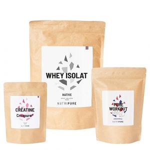 Nutripure | Pack Prise de Muscles | Whey Isolate Native + Créatine Monohydrate Poudre + Pre Workout (EAA, BCAA) | Idéal pour Musculation, Prise de Masse Musculaire, Fatigue Musculaire | Goût Neutre (NUTRIPURE, neuf)