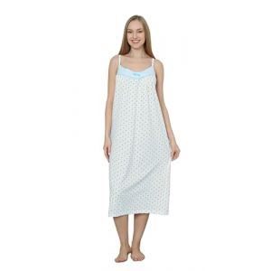 TRIFOLIUM Chemise de Nuit sans Manches en Coton Turc pour Femme: Élégance Florale élégante Bleu FR 46-48 Étiquette d'usine XXXL (NT016-XXXL-BL) (Trifolium Ryan Collections, neuf)