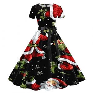 WVONIF Robe No&euml;l Femme Robe Moche Nouveaut&eacute; Rudolph Robe de No&euml;l Vintage R&eacute;tro Imprim&eacute;e &agrave; Pois Mi Longue Ann&eacute;e 50 Rockabilly Pliss&eacute;e Swing Robe de Soir&eacute;e Cocktail Costume M&egrave;re No&euml;l (BAULMD（90% Big Promotion Without Discount Code ）, neuf)