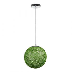 STOEX Rétro Suspension Luminaire en Rotin Globe Rond, Lustre Abat-jour DIY Lampe Plafond E27 pour Salon Restaurant Centre commercial Bar (Vert, 20cm) (STOEX, neuf)