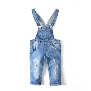 KIDSCOOL SPACE Petite Fille Garçon Jean Salopette, Jean Déchiré Pour Tout-Petit Mignon Pantalon Slim, Bleu Clair, 5-6 Ans (kidscool space, neuf)
