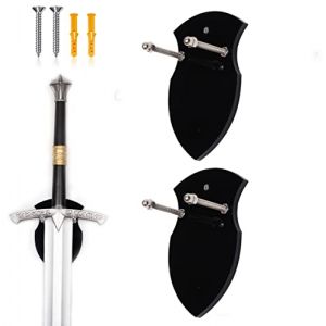 WANLIAN Porte-épée Plaque Épée Crochet Mural Crochet Présentoir Épée Individuelle Vertical Murale Support Universel Épée Stand Mural Présentoir Pour Épée Hache Anime SwordStand (Noir 2 paquet) (yinxi+, neuf)