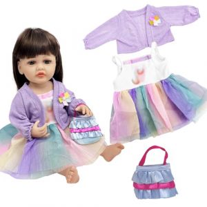 Vêtements pour Poupées de Bébé 50-55 cm - Ensemble 3 Pièces avec Robe Violette Mignonne, Manteau et Sac pour Reborn (lulu-eu, neuf)