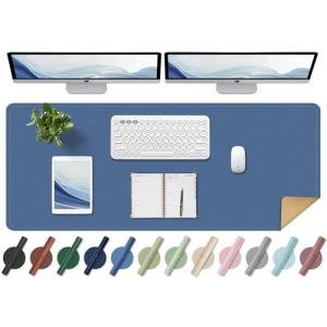 Sous-Main - Sous-Main Double Face en Liège et Cuir, Tapis pour Souris et Clavier, Protection de Bureau Antidérapante, Idéal Comme Tapis de Table pour le Bureau et la Maison (Bleu Lac, 140x43CM) (YoursTrust-EU, neuf)
