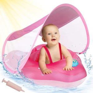 ANSTEN Bouee Bebe avec Pare Soleil,Bouee pour Bebe,Bouée Bébé Gonflable Piscine Bouee Bebe 1 an Bouée Enfant Bouee Bebe 3 Mois-12 Mois (Rose Rouge) (ZXTREE EU, neuf)