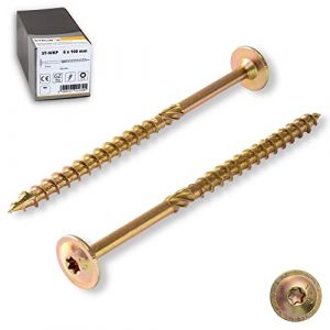 STRÜBER Lot de 100 vis à tête plate avec entraînement Torx (6 x 70 mm) - Vis à bois pour constructions de toit - Vis de construction jaune galvanisées - Vis de chevron TX femelle - BIT TX-30 inclus (e-Dübel Technik, neuf)