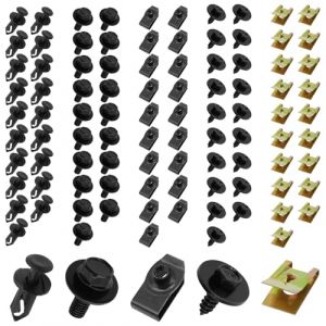 PWGHWG 100 Pi&egrave;ces Clips de Fixation Voiture, Voiture Kit de Clip &agrave; Vis et &Eacute;crou, Vis de Carrosserie pour Ailes de Voitures, Vis de Soubassement, Clips U M&eacute;tal, pour Voiture Panneau de Porte Int&eacute;rieur (JESXJ, neuf)