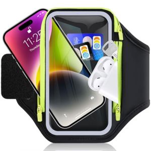 Razobws Brassard Telephone Sport avec Poche Écouteur, Porte Telephone Course a Pied pour iPhone 16 15 14 13 12 Pro Max Galaxy S25 S24 S23, 6,9'' Telephone Brassard pour Running Jogging (Noir) (Razobws, neuf)