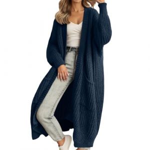 G&eacute;n&eacute;rique Cardigan pour Femmes en Grosse Maille avec Poches plaqu&eacute;es, Gilet sans Fermeture, Manteau Long, Taille Unique (qieycgd, neuf)