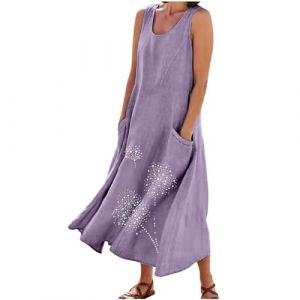 Soldes Robe d Ete Femme Coton et Lin Robes D&eacute;contract&eacute; Couleur Unie Robes Chic et Elegant Col V Robe Tunique Femmes Cadeau Boheme Jupe Dress de Plage Linen Dresses V&ecirc;tements Mi-Longue Dress Pas Cher (⭐⭐⭐⭐⭐AEGJEGVD⭐⭐⭐⭐⭐, neuf)