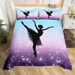 Homewish Housse de Couette D&eacute;cor Ballet, Parure de Lit 200x200 Sarcelle Pourpre D&eacute;grad&eacute;, Ensemble de Literie Ballerina Dansante, Couvre Lit Paillettes &Eacute;toiles de l'espace, 2 Taies d'oreiller (Suzhou yiyanyun e-commerce Co., Ltd, neuf)
