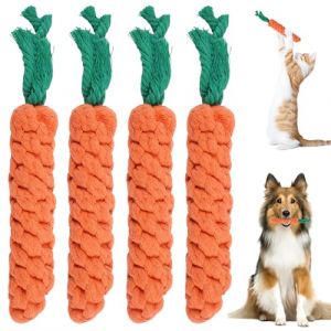 4 Pièces Jouets à Mâcher pour Chien Carotte, Durable Jouet pour Chien Carotte en Coton, Jouets à Mâcher en Corde Tressée, Nettoyage des Dents de Chiens, pour Chiots de Petite et Moyenne Taille (xinshuoxin, neuf)