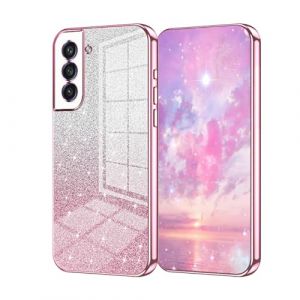 UPLAI Coque pour Samsung Galaxy S22 5G, Tr&egrave;s Mince Antichoc Housse avec Carte de Brillant D&eacute;grad&eacute;es et Bords Galvanis&eacute;s, Prime Souple TPU Silicone &Eacute;l&eacute;gane &Eacute;tui.Rose (UPINLY, neuf)