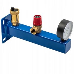 Groupe de sécurité en acier 6 bars pour ballon d’eau chaude et chauffe-eau – manomètre, soupape de sécurité 6 bars et purgeur automatique – kit d’installation complet (Instaltrade, neuf)