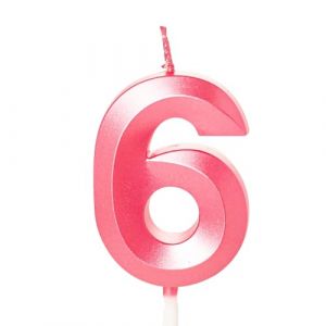 Bougie rose en forme de chiffre 6 pour g&acirc;teau d'anniversaire, bougie de 6e anniversaire pour fille de 6 ans, rose (GAOSHUONUO STORE, neuf)