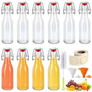 KIMIGO Lot de 10 Bouteille en Verre avec Bouchon 250ml,bouteilles en verre avec Étiquette et Entonnoir,Bouteille Vide Verre pour le Stockage de Bière,Vinaigre,Jus de Fruits,Sirop (Fluttuante Kft, neuf)