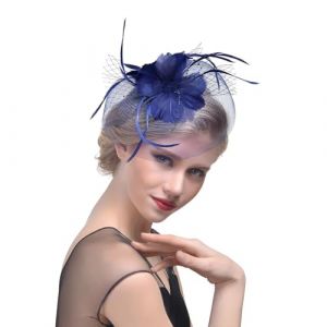 Serre-t&ecirc;te bibi avec plumes, pour femme, pour carnaval, anniversaire, mariage, f&ecirc;te, course, ascension, bapt&ecirc;me (bleu marine, taille unique) (jksmyx, neuf)