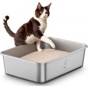 Bac Litiere pour Chat en INOX, Bac à Litière pour Grands Chats, Chatons et Lapins, Caisse Chat Litiere XXL, Litiere Toilette pour Chats, Anti-Adhérent, Anti-Odeurs, Facile à Nettoyer (ICOYEA, neuf)