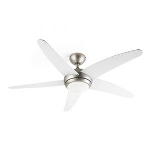 KLARSTEIN Bolero - Ventilateur de plafond 2 en 1, diamètre de 134 cm, lampe avec puissance 55 W, pales en bois, télécommande, 50 dB, 3 vitesses: rapide, moyenne, lente - blanc (Klarstein France, neuf)