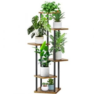 YOCOMEY 6 Niveaux Support de Plante en Métal Bois, Multiple Étagère à Fleurs Support de Pots Fleurs Porte Plantes Interieur, Décoratif Présentoir Étagère de Pots Fleurs pour Salon Balcon(Noir) (YOCOMEY, neuf)