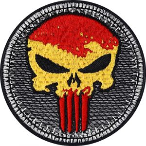 &Eacute;cusson Thermocollant pour motards | Patch Spanish Biker Punisher &agrave; repasser/&agrave; coudre | Appliqu&eacute; motard pour tous les tissus | Accessoire drapeau de l'Espagne &agrave; repasser | 75x75mm (EXPRESS-STICKEREI, neuf)