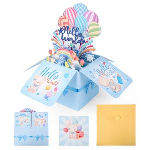 Penitue Carte de Naissance 3D Bonjour le Monde, Carte de F&eacute;licitations Bonjour B&eacute;b&eacute; avec Enveloppe et Message pour Nouveau-N&eacute; Fille ou Gar&ccedil;on (funysion, neuf)