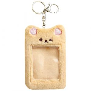 iplusmile Photocard Holder Keychain Cute Kpop Keychain Plush Bear Rabbit Cat Photo Card Holder Sleeve with Key Ring Id Bank Credit Card Holder Protector (Cosy & U, neuf)