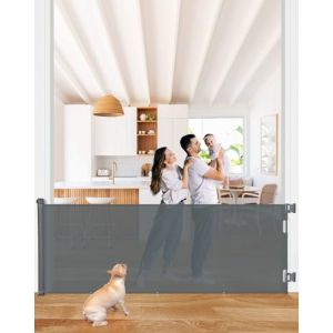 COMOMY 0 à 300cm Barriere de Securite Retractable, Barriere de Securite Enfant, Bébés,Chiens et Chats, Opération à Une Main, Gain de Place, Barrière Extensible pour Escalier/Portes/Extérieur, Gris (comomy（fr）, neuf)