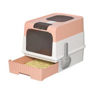 Caisse litiere pour Chat|Bac à litière avec Pelle|avec Pack désodorisant|Bac à litière pour Chat Grand Volume|Gris Noir (49 * 37 * 35cm) (Rose) (zvzhano, neuf)