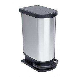 Rotho Poubelle Paso 50 l pour le tri des d&eacute;chets avec couvercle et p&eacute;dale, plastique (PP) sans BPA, argent m&eacute;tallis&eacute;, 50 l (44,0 x 29,0 x 67,0 cm) (Rotho Kunststoff GmbH, neuf)
