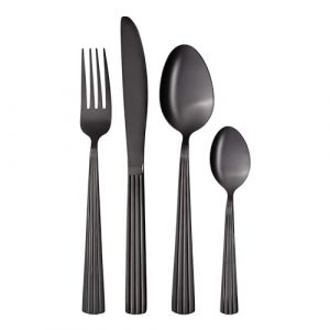GR&Auml;WE Set de Couverts pour 4 Personnes, en Acier Inoxydable, Couverts &agrave; Manger Noirs, 16 Pi&egrave;ces, Passe au Lave-Vaisselle, Set de Couverts avec D&eacute;coration &ndash; S&eacute;rie Ath&egrave;nes (Gr&auml;we-shop, neuf)