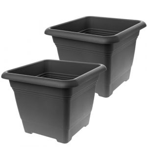 Lot de 2 grands pots de fleurs ext&eacute;rieurs 28 x 28 cm - En plastique r&eacute;sistant au gel - Fabriqu&eacute; en Allemagne - Grand pot de fleurs ext&eacute;rieur avec protection UV et r&eacute;servoir d'eau - Anthracite (2friends GmbH, neuf)