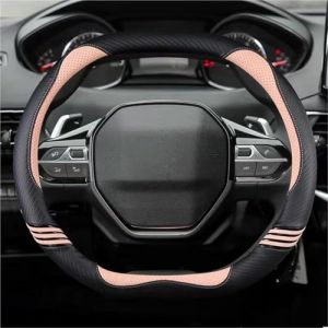 NYSQOFMB Housse Volants Voiture pour Peugeot 208 E208 2020-2022 Housse Volant Voiture Fibre Carbone + Cuir PU Accessoires Voiture Antid&eacute;rapants &Agrave; La Mode Couvre de Volant(Pink) (Huanqi Zhiyuan Technology, neuf)